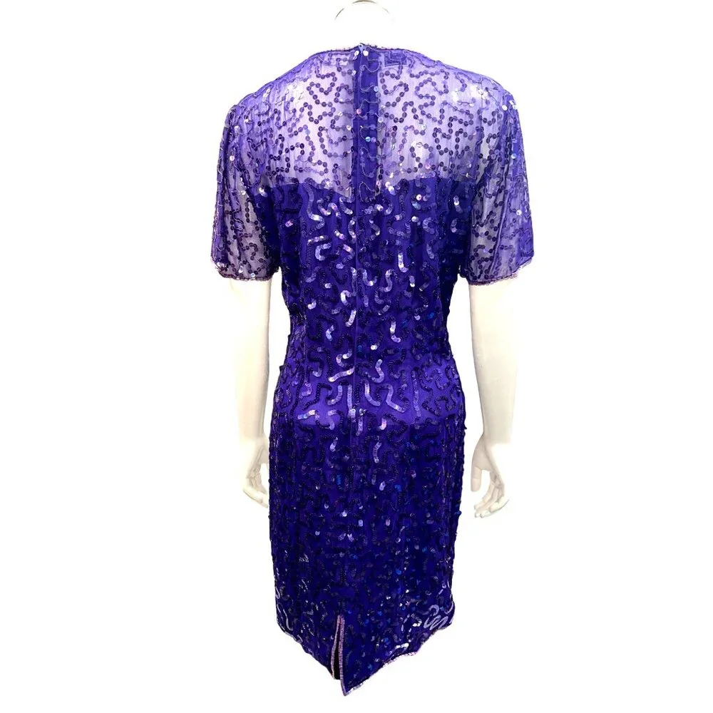 All Silk Vintage Dress by Stenay Size 4 Purple Sequin Cocktail Party Glam Core - Picture 5 of 13